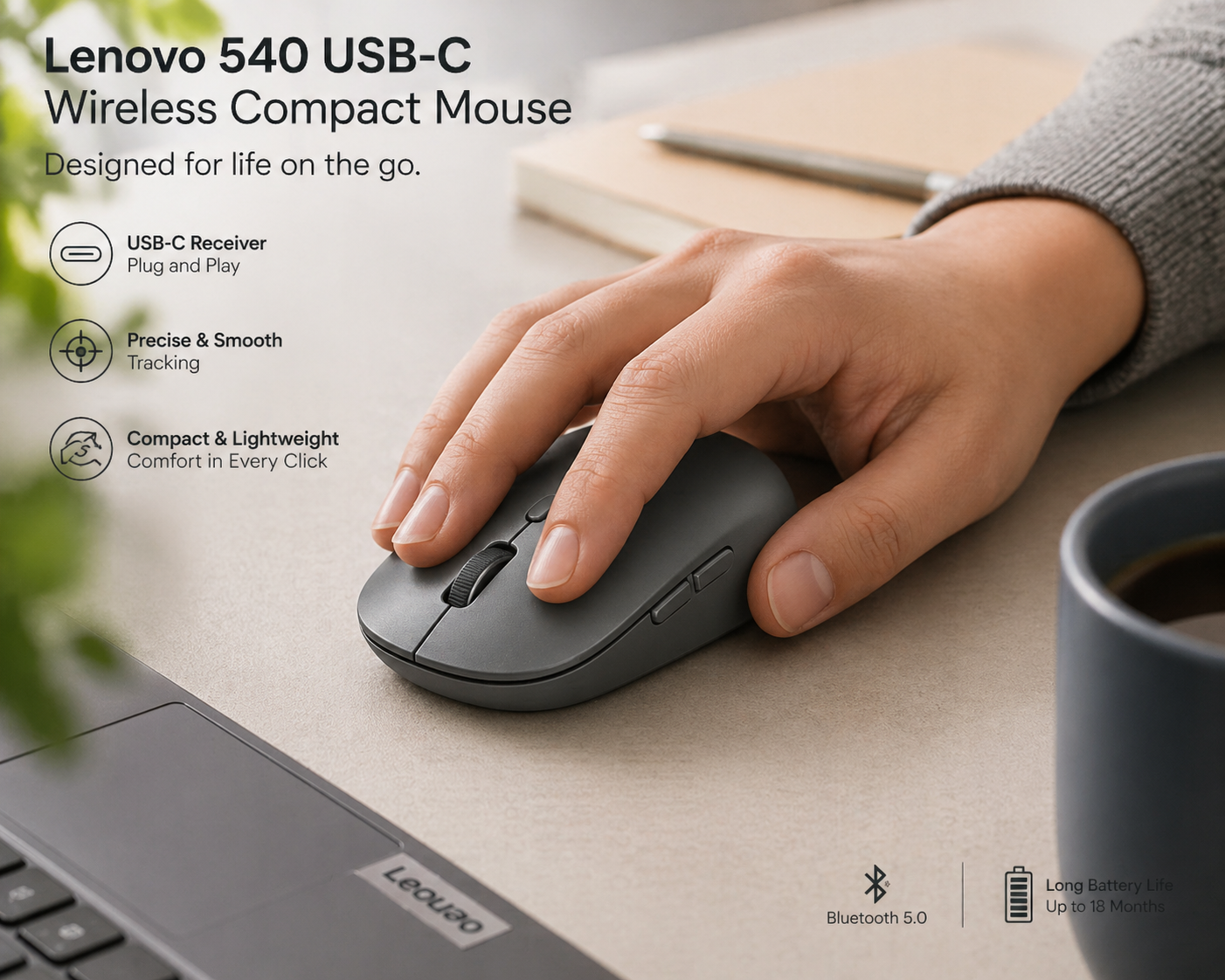 Lenovo 540 USB-C Wireless Compact Mouse (Abyss Blue) - Image 6